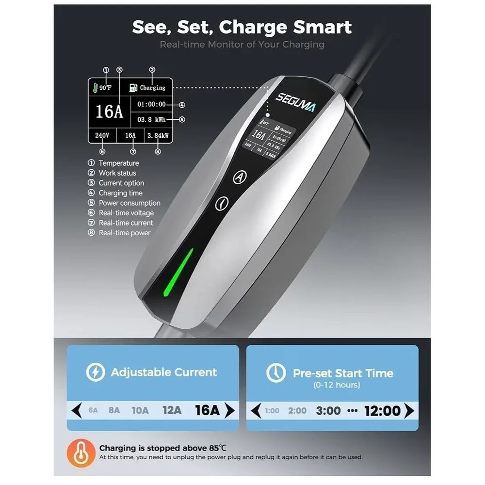 Level 1/2 Tesla Charger, ETL/CSA Certified, Adjustable 6-16A, 25ft Extension